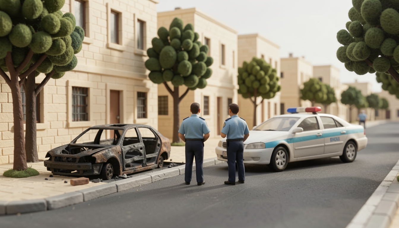 איור: רכב שרוף ברחוב בירושלים