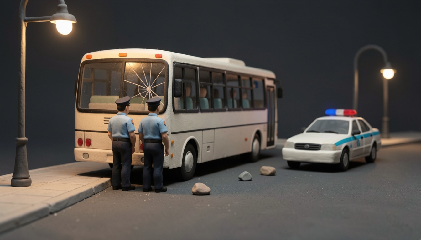איור: אוטובוס וניידת משטרה בצד הדרך
