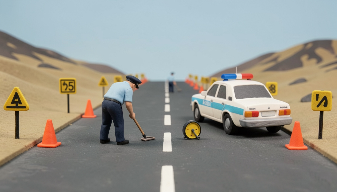 איור: בוחני תנועה בכביש חסום