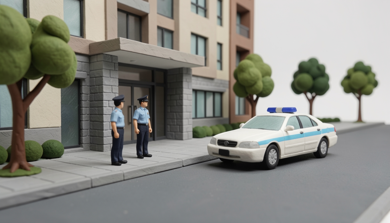 איור: ניידת משטרה מחוץ לבניין מגורים