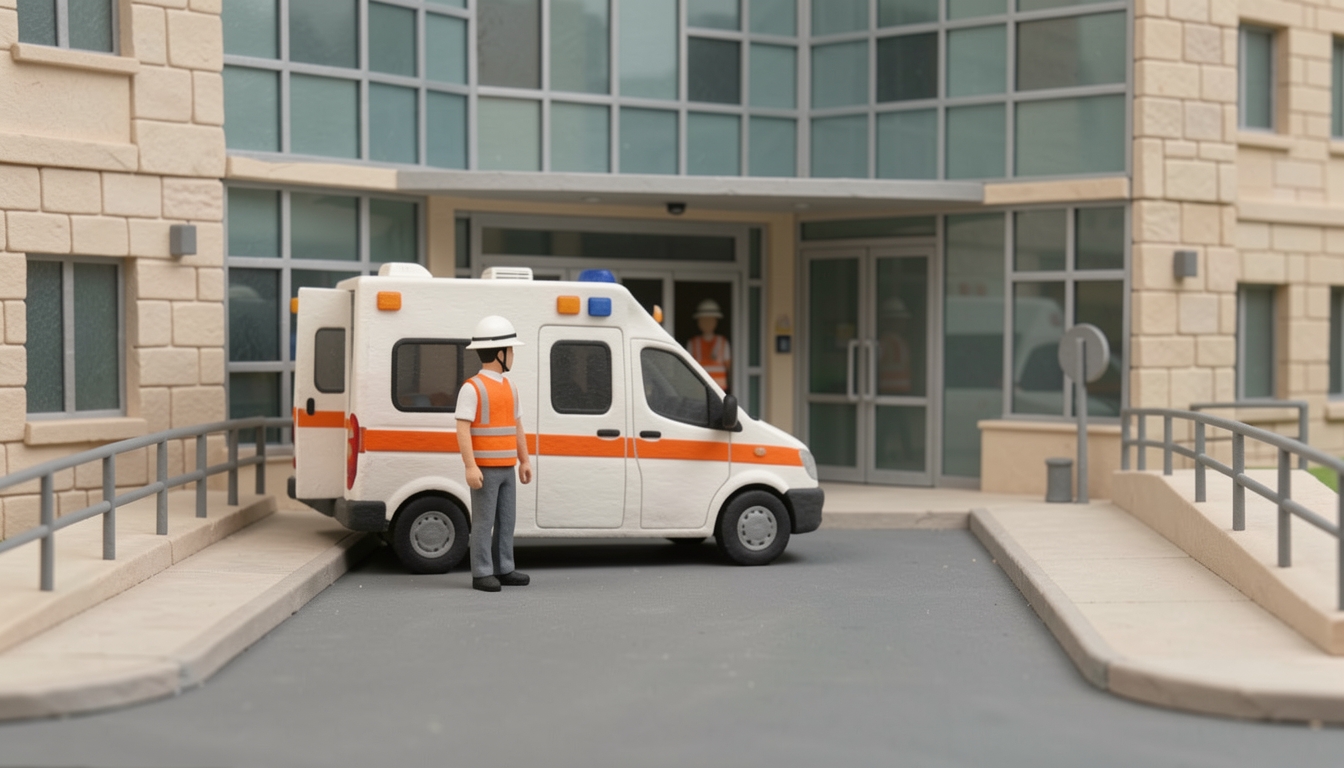 איור: רחבת האמבולנסים מחוץ לבית החולים