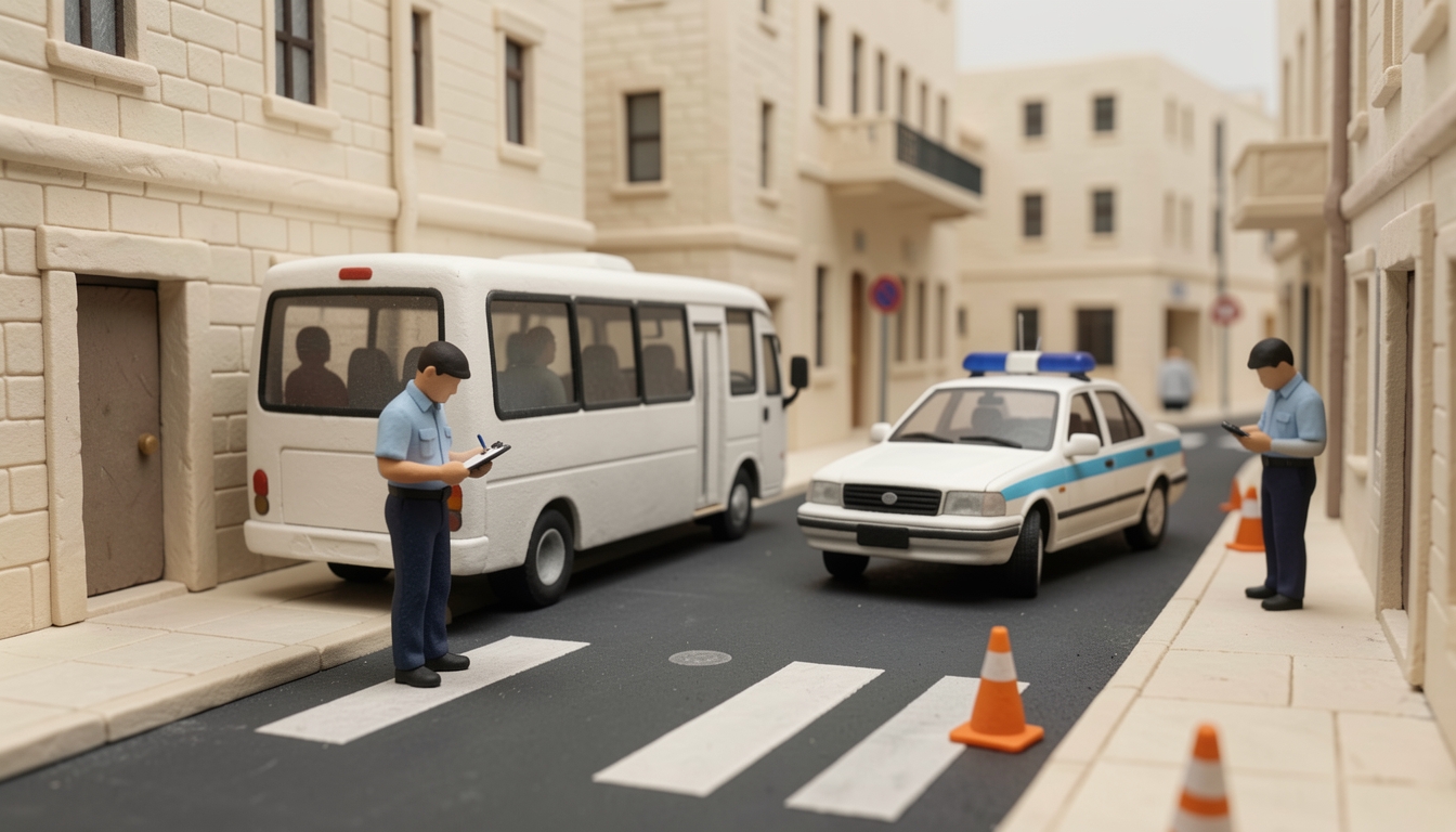 איור: רכב משטרה ומיניבוס ברחוב בירושלים
